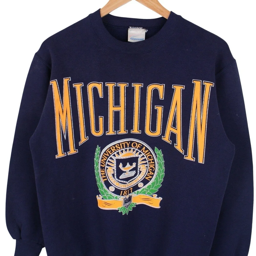 Vintage University of Michigan Wolverines Crewneck Sweatshirt Navy Size Medium